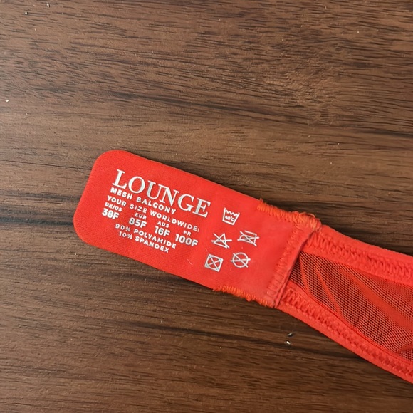 Lounge red mesh bra and panty set. - Picture 2 of 3